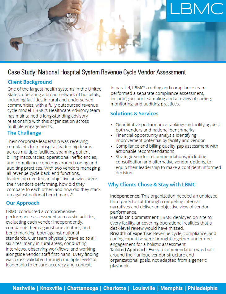 Case Study: National Hospital System Revenue Cycle Vendor Assessment
